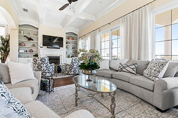 Living room with built-in bookshelves