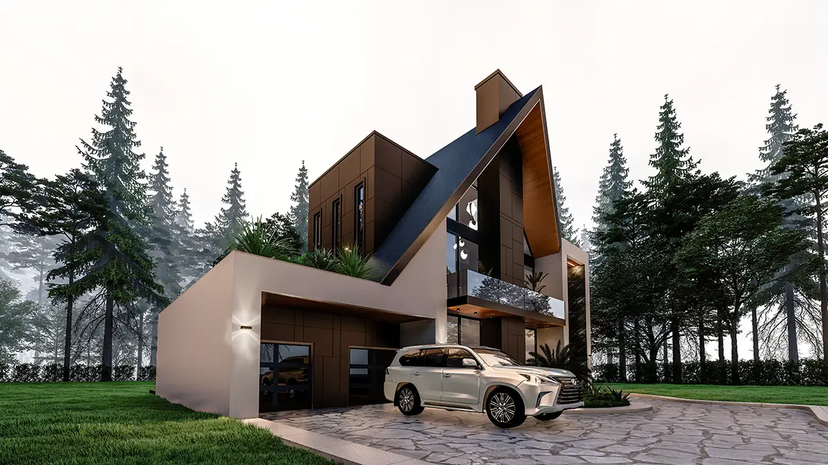 A Frame Modern Home - Full Color Rendering