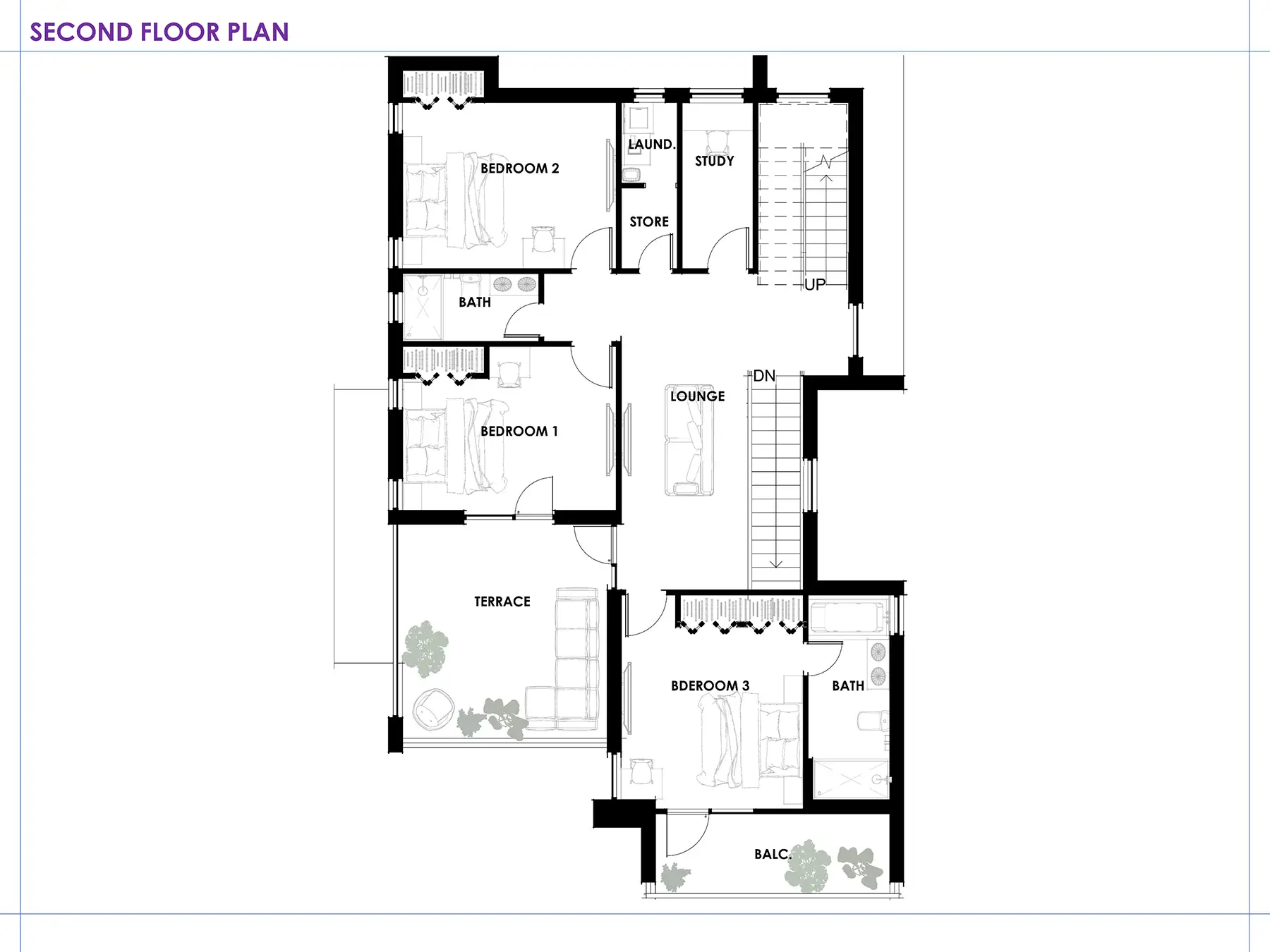 Three Story Modern Home - 2nd Floor Plan