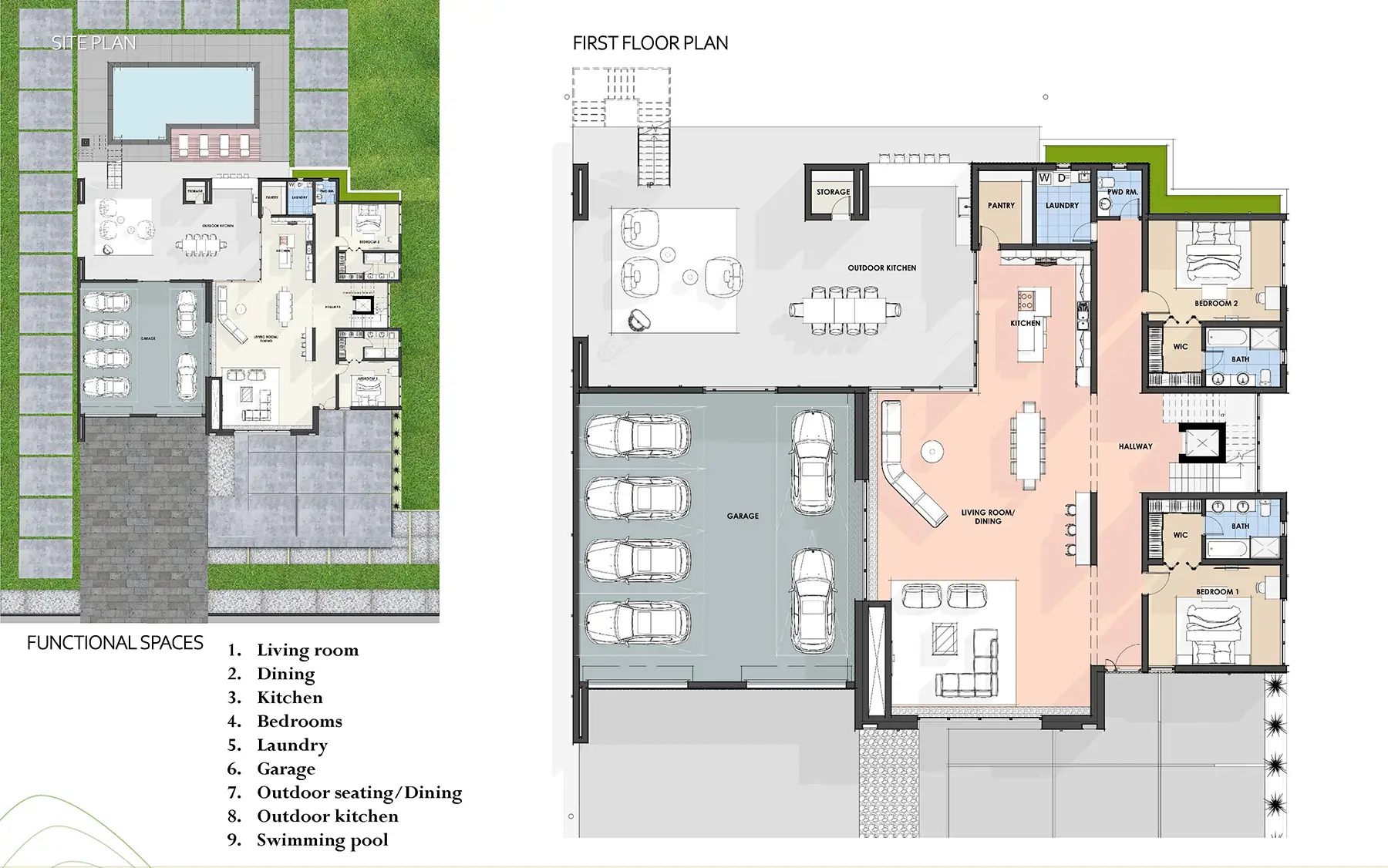 Two Story Modern Home - 1st Floor Plan