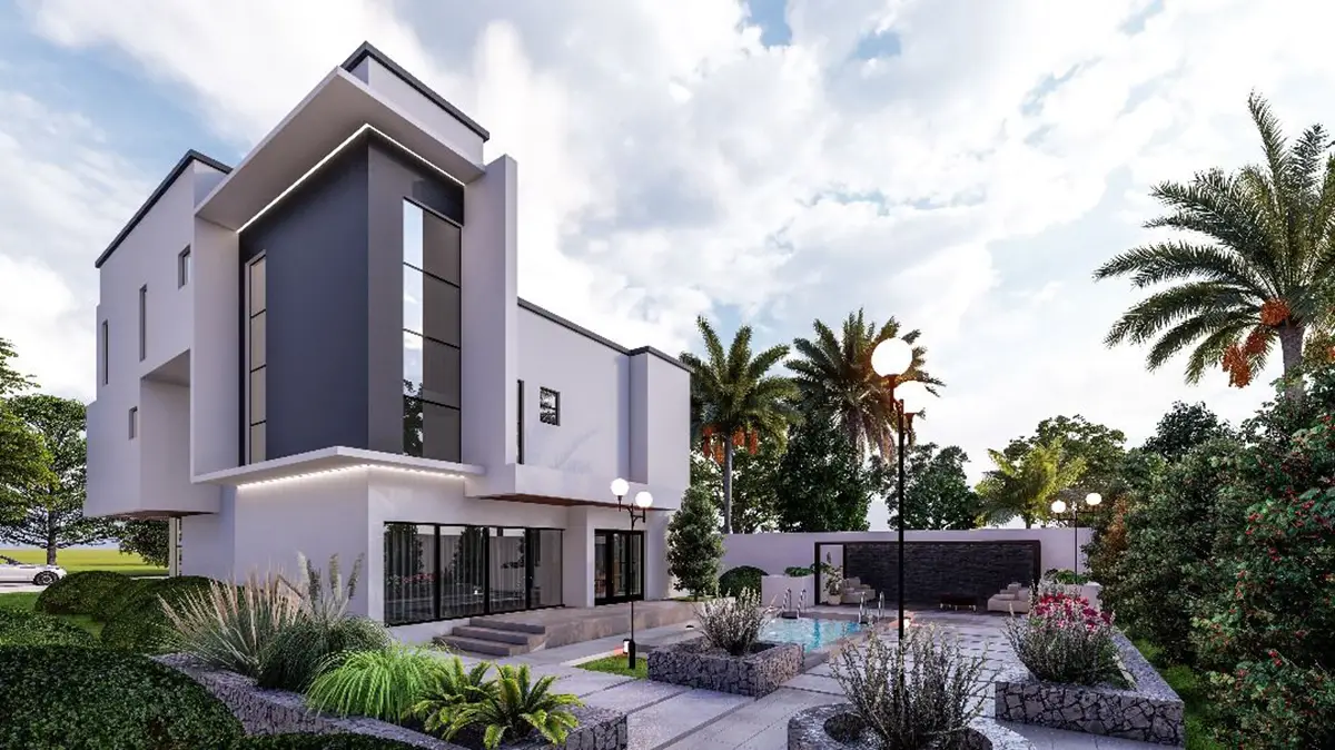 Three Story Modern Home - Full Color Rendering